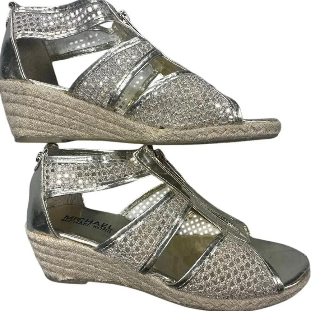 Damita Gold Mesh Zip Espadrille Wedge Sandals Women's Size 4